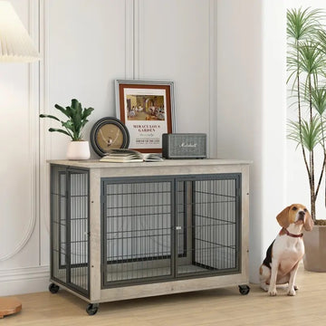 Lemmon Furniture Style Dog Crate with Double Doors and Lift Top