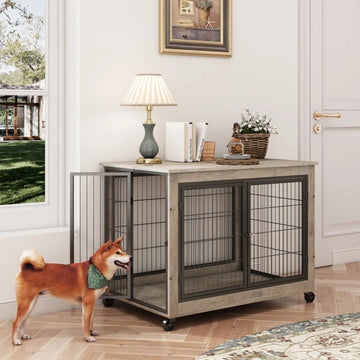 Lemmon Furniture Style Dog Crate with Double Doors and Lift Top