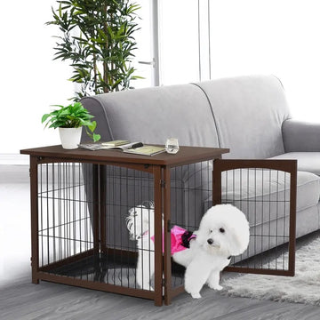 Petluxe 3-in-1 Wooden Decorative Dog Cage, Crate & End Table