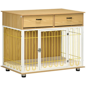 Chateux Designer Dog Crate with Drawers, Oak