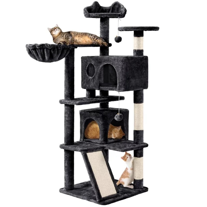 WhiskerTree 54" Double Condo Cat Tree with Scratching Post Tower