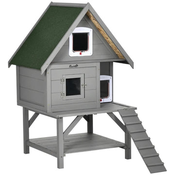 Outdoor Cat House with Terrace, 3-Story Cat House with Weather Resistant Roof