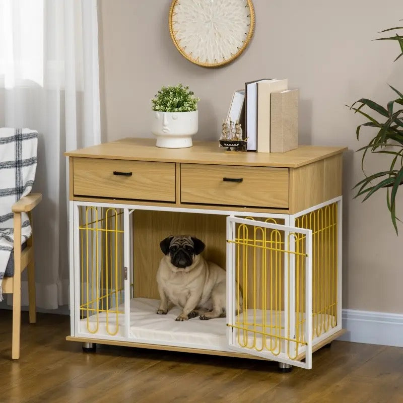 Chateux Designer Dog Crate with Drawers, Oak